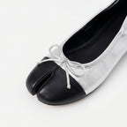 The Dual Stride Soft Silver Lambskin Split-Toe Flats