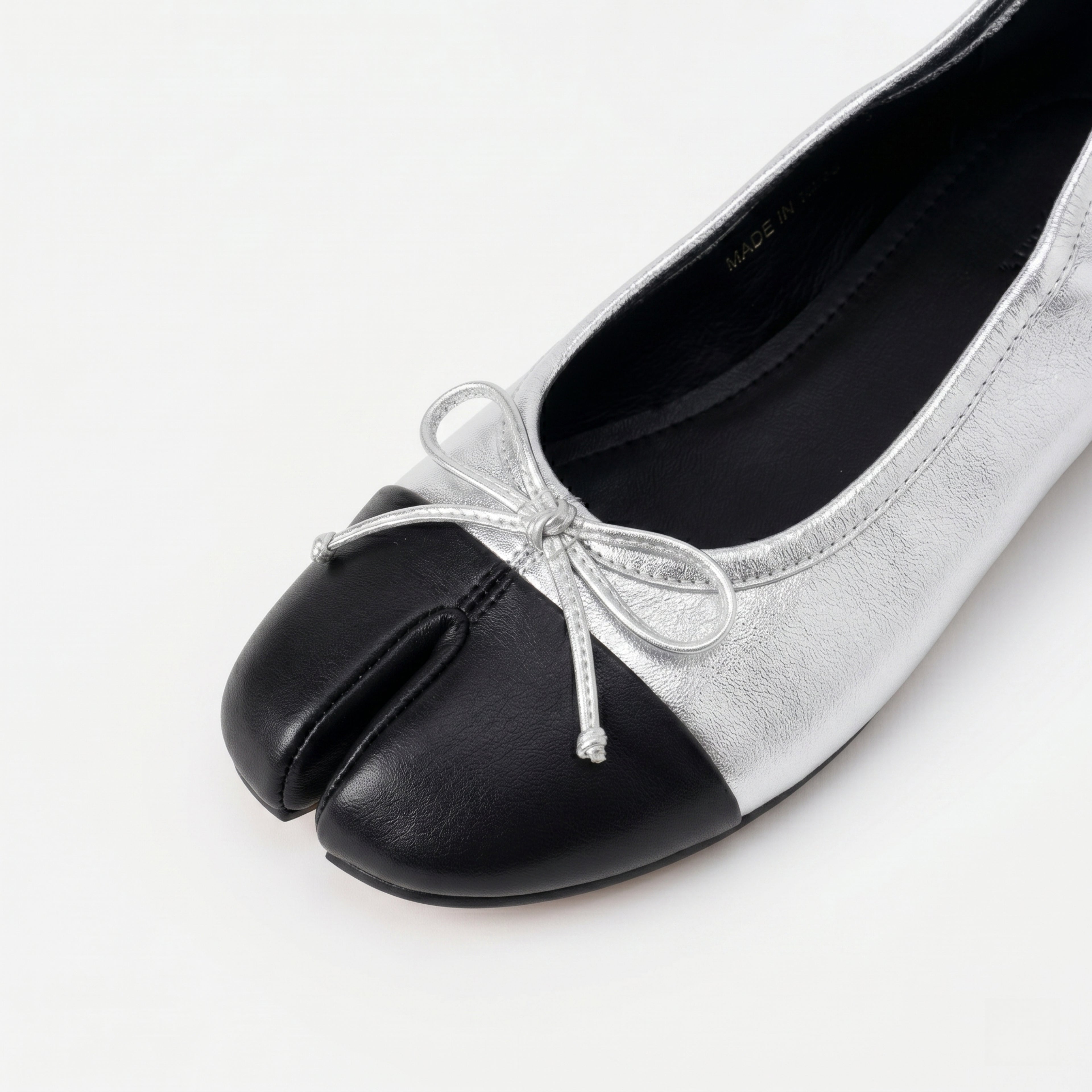 The Dual Stride Soft Silver Lambskin Split-Toe Flats