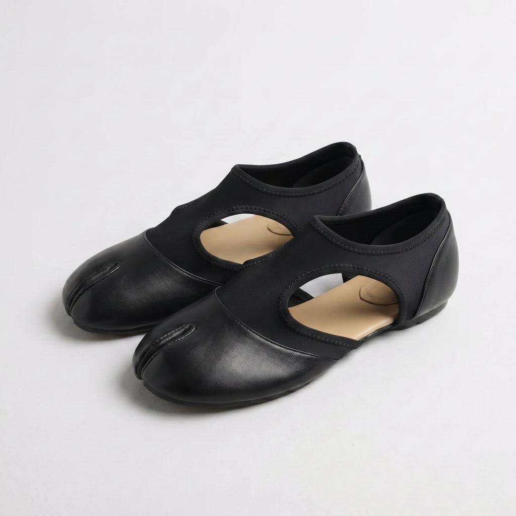 The Dual Stride Black Modern Minimalist Tabi-Style Flats