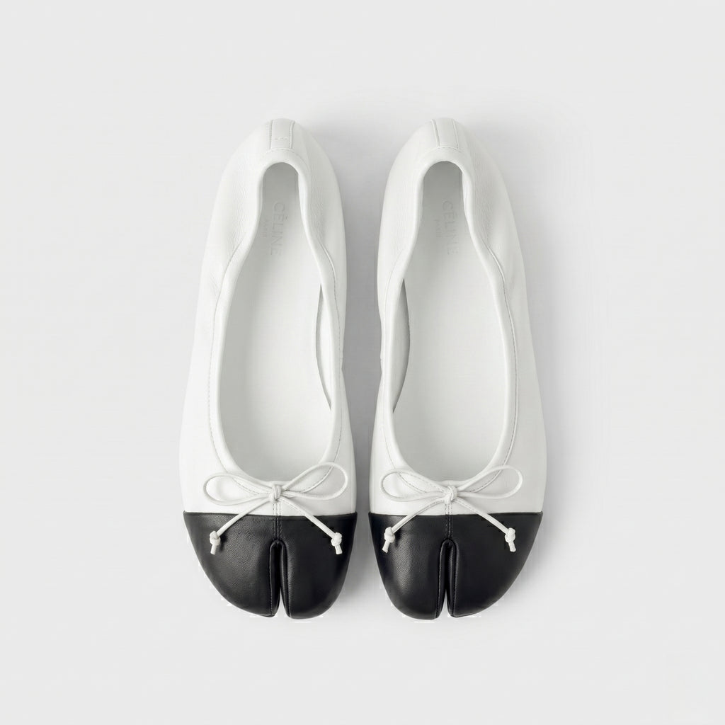 The Dual Stride Soft White Lambskin Split-Toe Flats