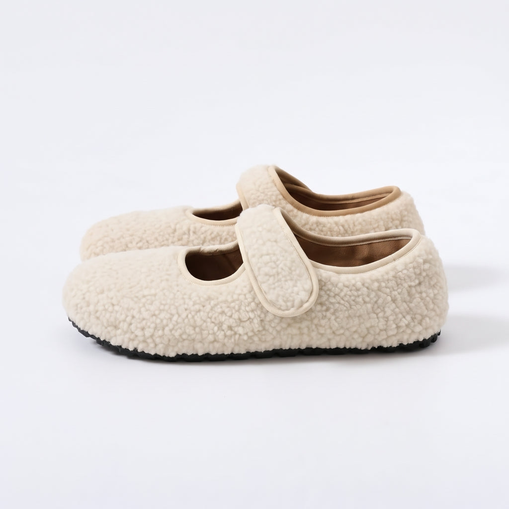 The Dual Stride  White  Cozy Fleece Mary Jane Flats