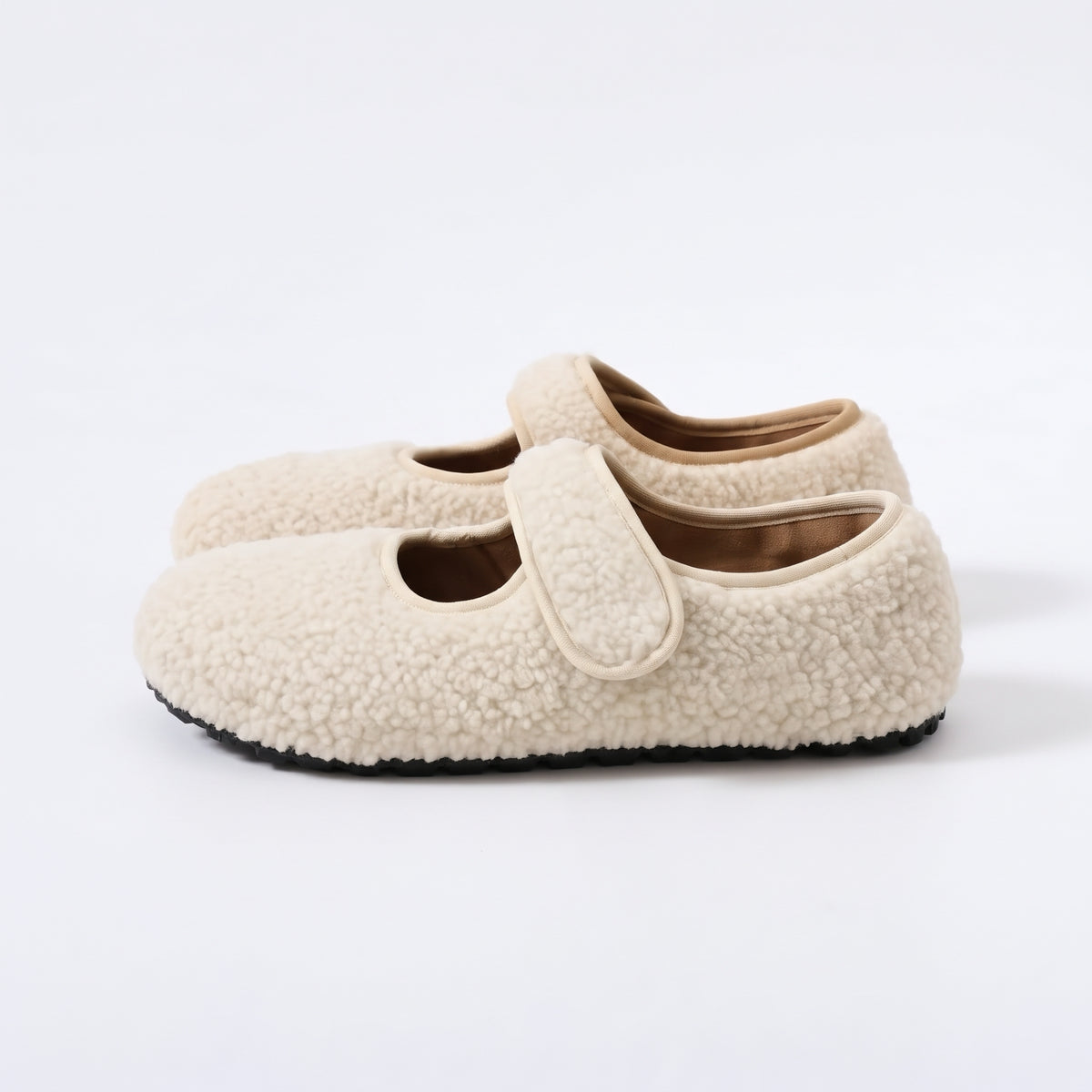 The Dual Stride  White  Cozy Fleece Mary Jane Flats