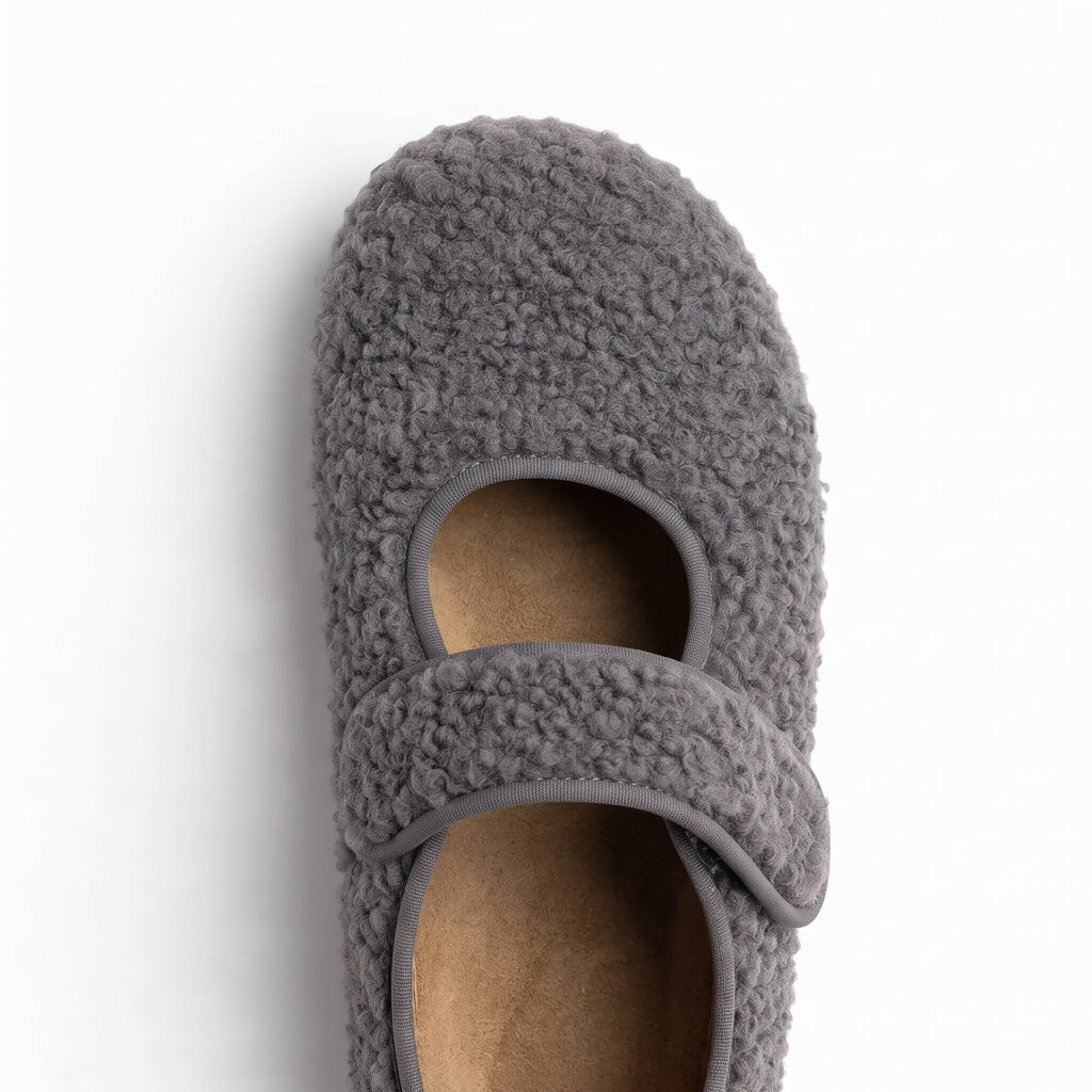 The Dual Stride Gray Cozy Fleece Mary Jane Flats