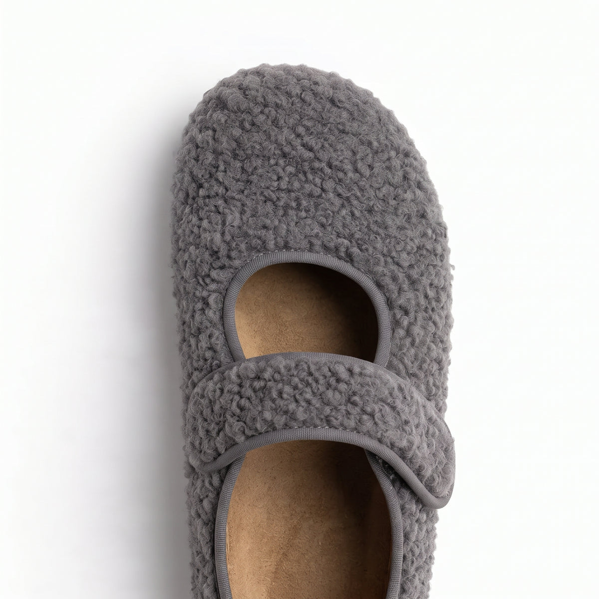 The Dual Stride Gray Cozy Fleece Mary Jane Flats