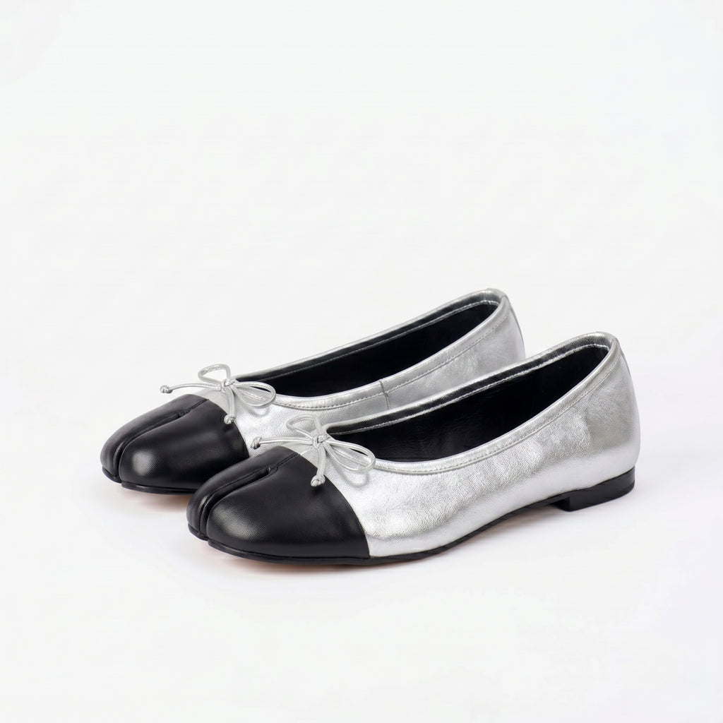 The Dual Stride Soft Silver Lambskin Split-Toe Flats