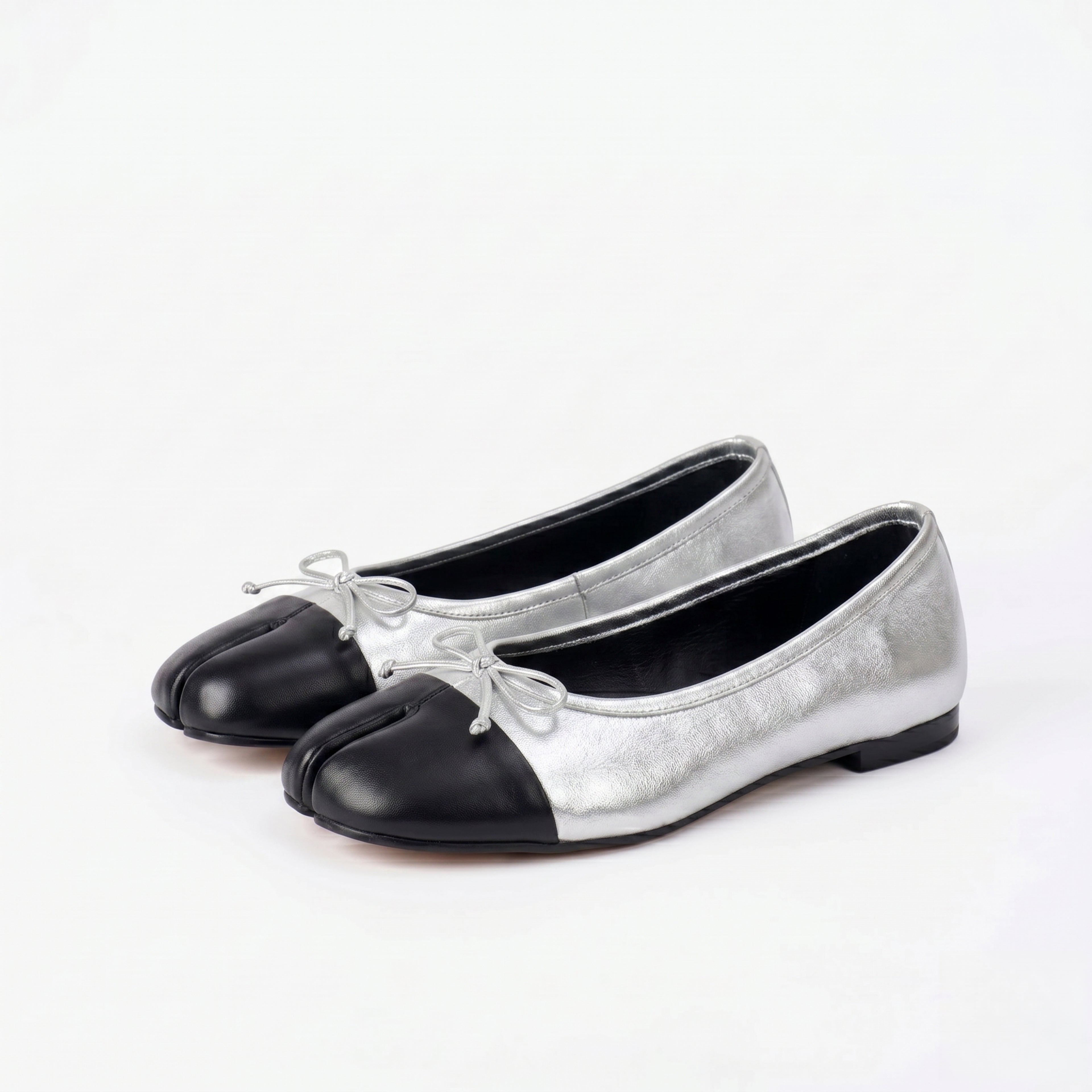 The Dual Stride Soft Silver Lambskin Split-Toe Flats