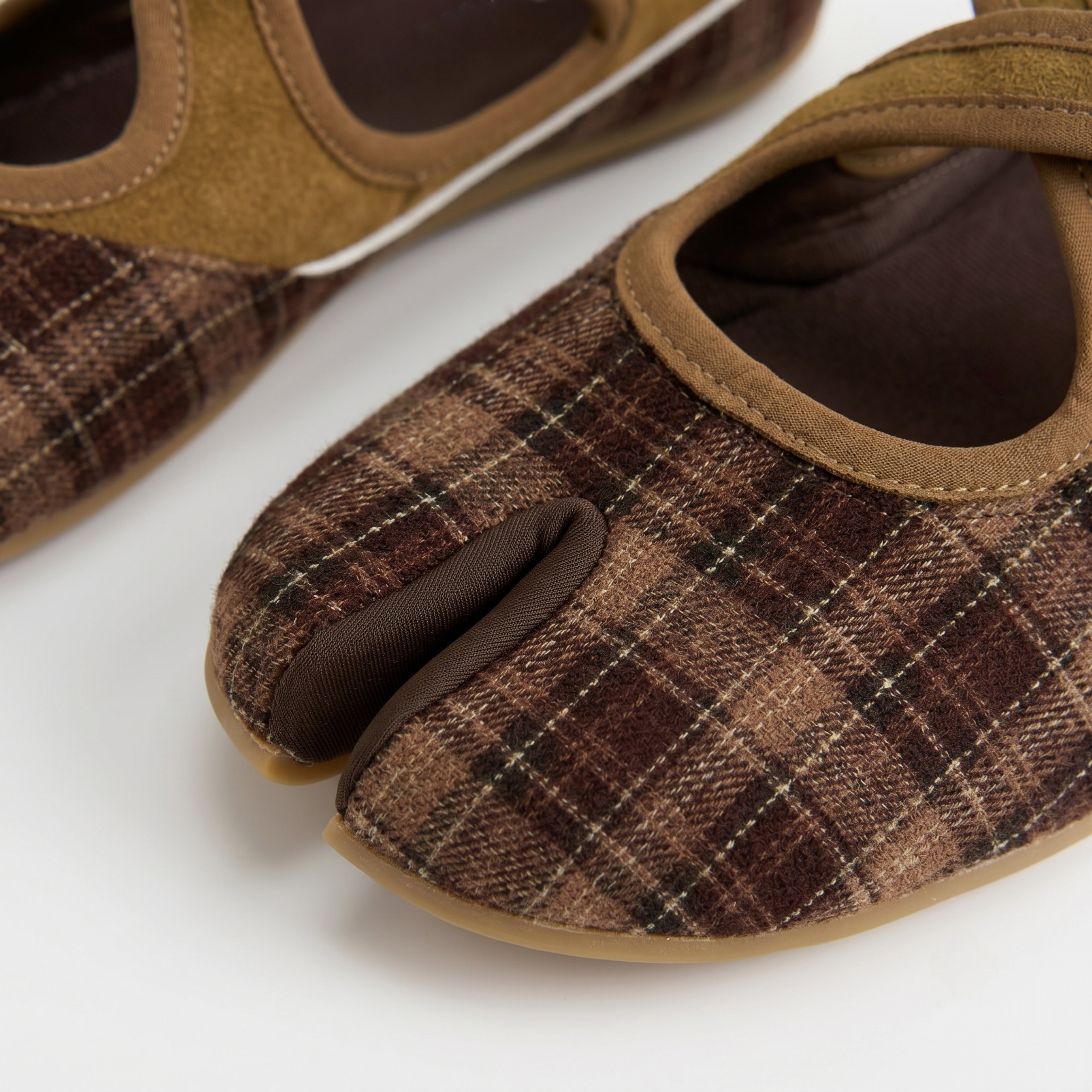 The Dual Stride Brown Vintage Plaid Tabi Mary Janes