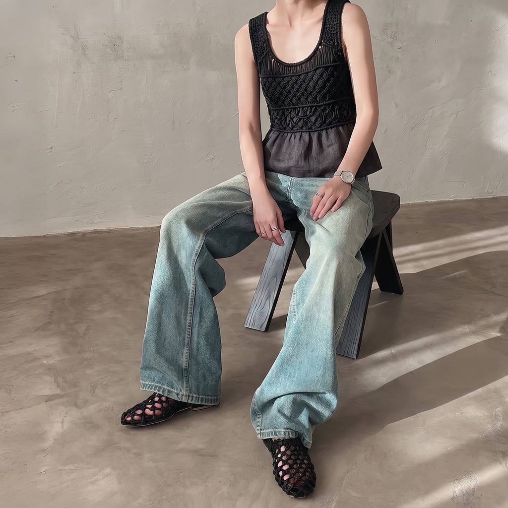 The Dual Stride Women's Black Woven Leather Mule
