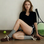 The Dual Stride Women's Chocolate Brown Minimalist Suede Trainers