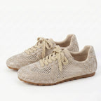 The Dual Stride Beige Sparkling Rhinestone Mesh Sneakers