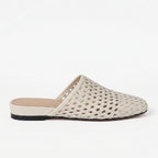The Dual Stride White  Woven Leather Mules