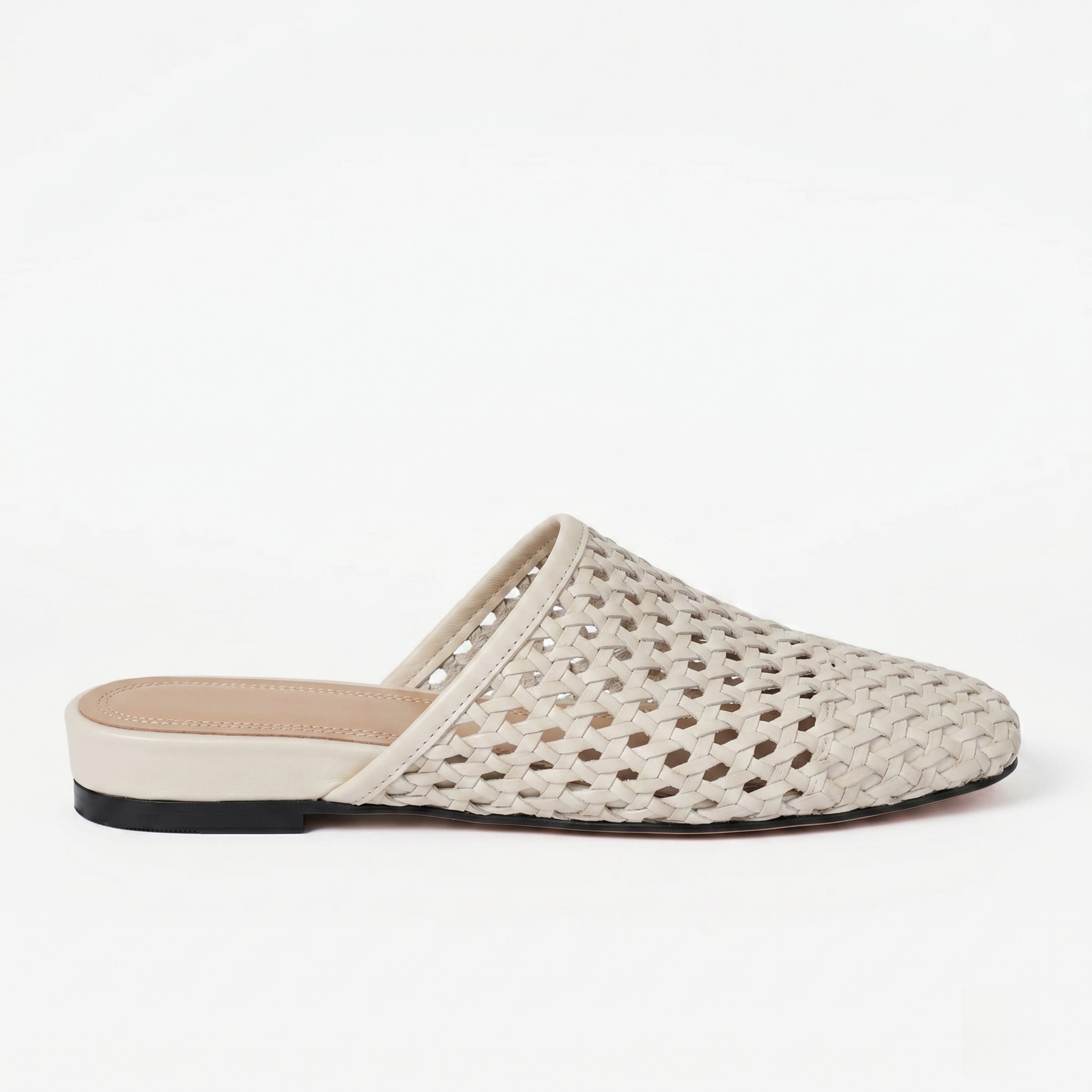 The Dual Stride White  Woven Leather Mules