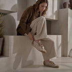 The Dual Stride Khaki Open-Weave Suede Flats