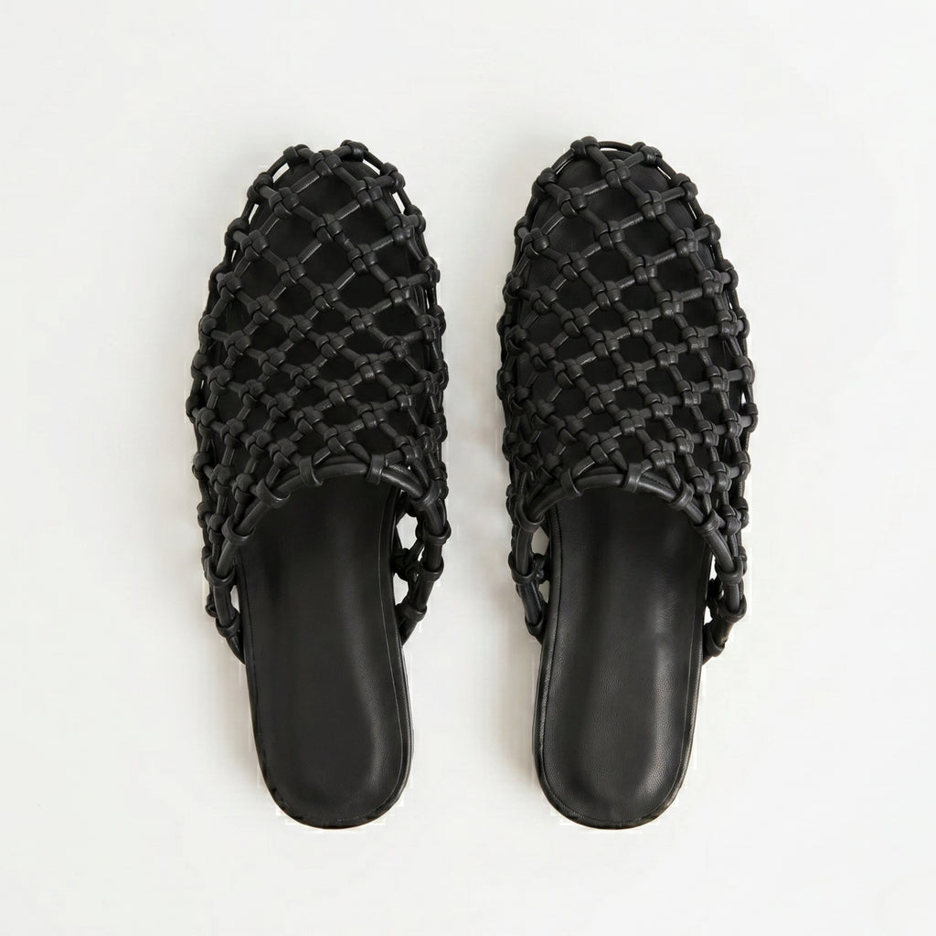 The Dual Stride Women's Black Woven Leather Mule