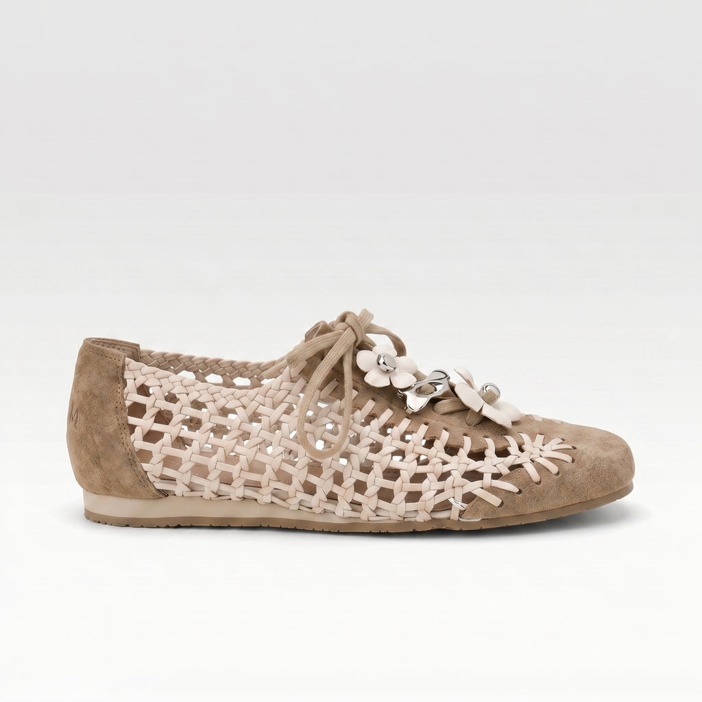 The Dual Stride Khaki Open-Weave Suede Flats