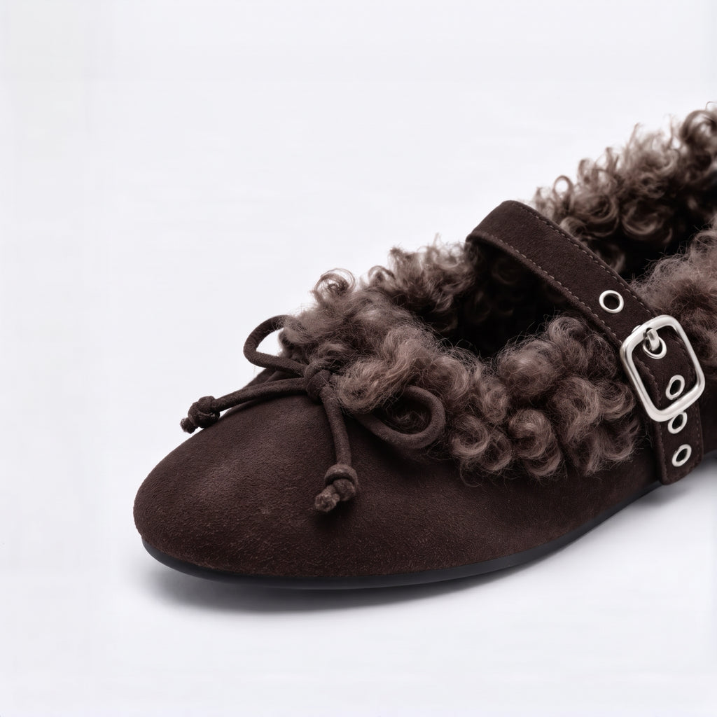 The Dual Stride Women's Faux Fur Trim Suede Mary Jane Flats