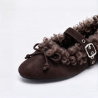 The Dual Stride Women's Faux Fur Trim Suede Mary Jane Flats