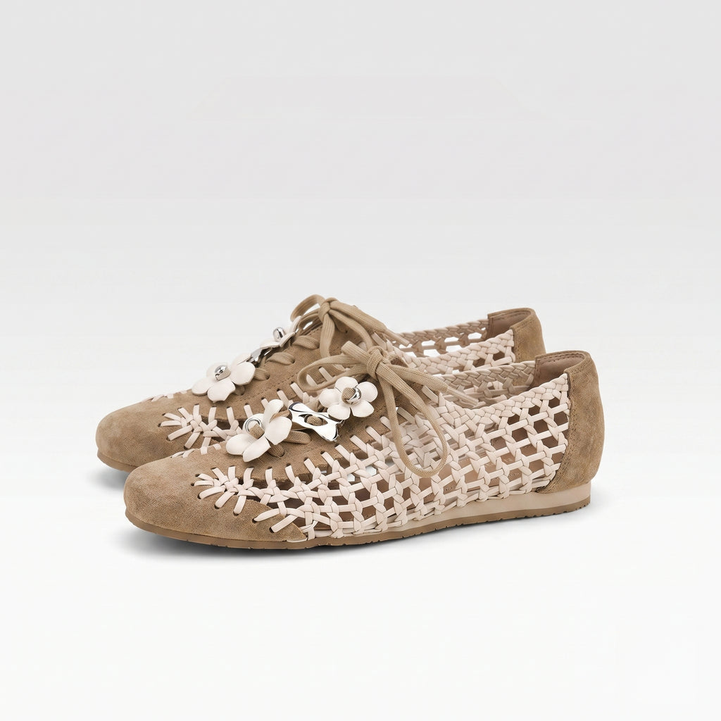 The Dual Stride Khaki Open-Weave Suede Flats