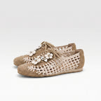 The Dual Stride Khaki Open-Weave Suede Flats
