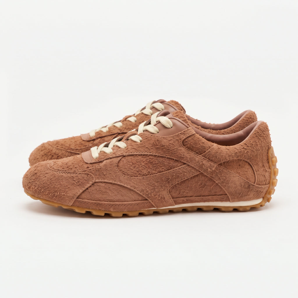 The Dual Stride Women's Brown Suede Retro Lace-Up Casual Sneakers