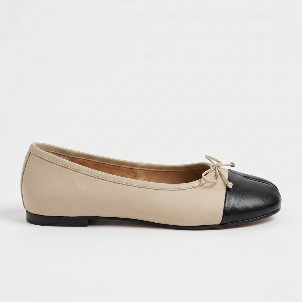 The Dual Stride Soft Beige Lambskin Split-Toe Flats