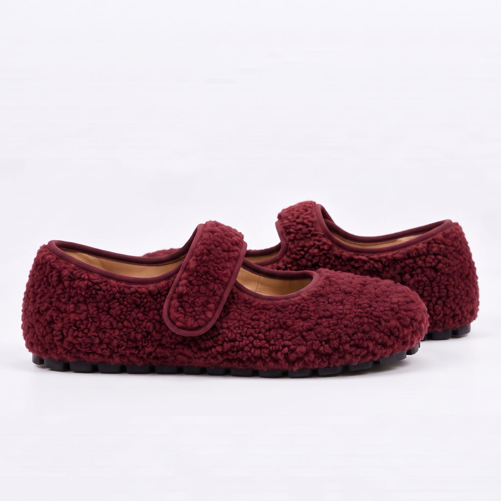 The Dual Stride  Red Cozy Fleece Mary Jane Flats