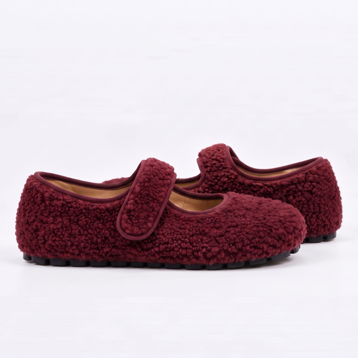 The Dual Stride  Red Cozy Fleece Mary Jane Flats