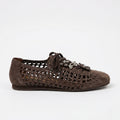 The Dual Stride Brown Open-Weave Suede Flats