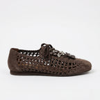 The Dual Stride Brown Open-Weave Suede Flats