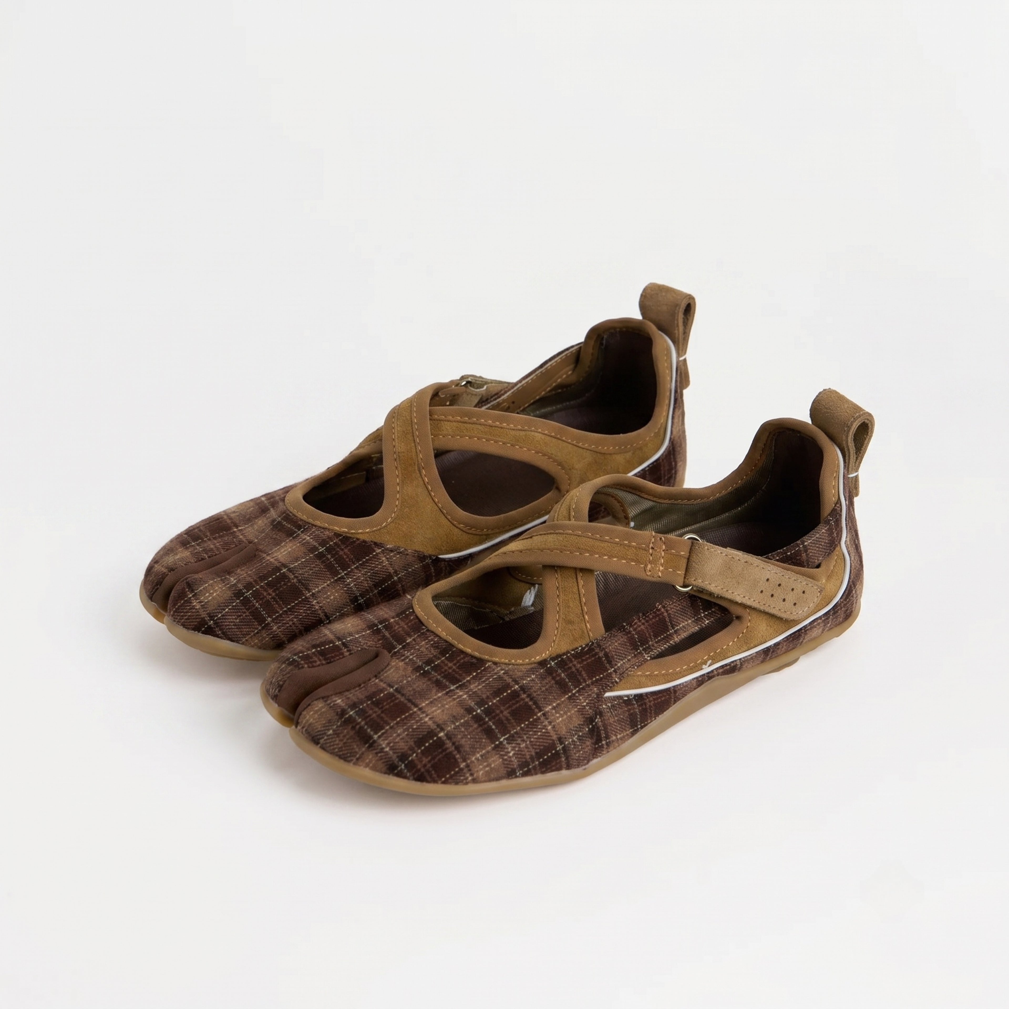 The Dual Stride Brown Vintage Plaid Tabi Mary Janes