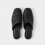 The Dual Stride Black Woven Leather Mules