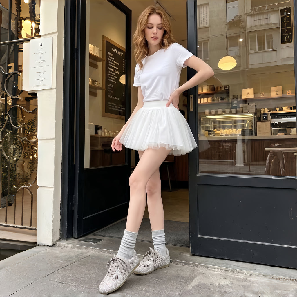 The Dual Stride Grey Sparkling Rhinestone Mesh Sneakers