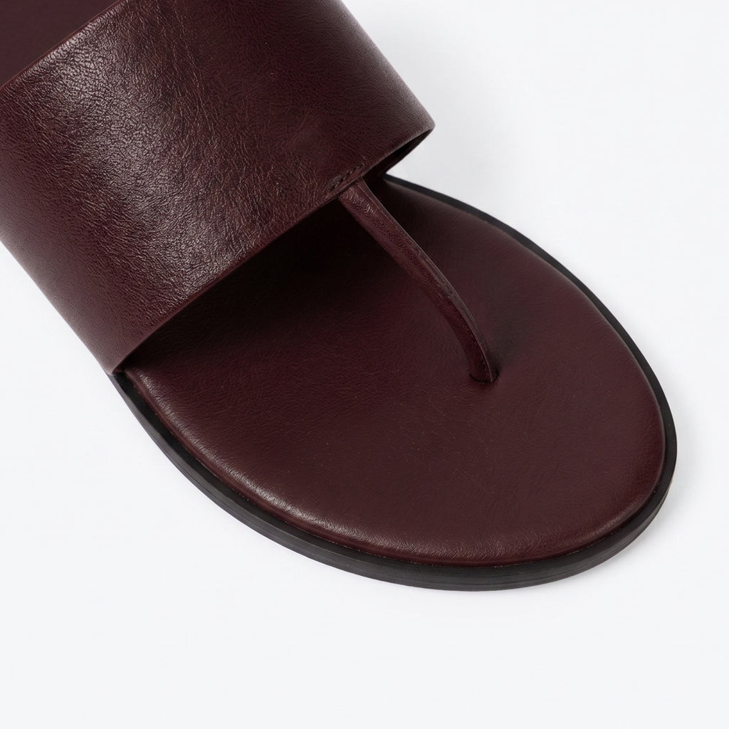 The Dual Stride Deep Burgundy Calfskin Thong Sandals
