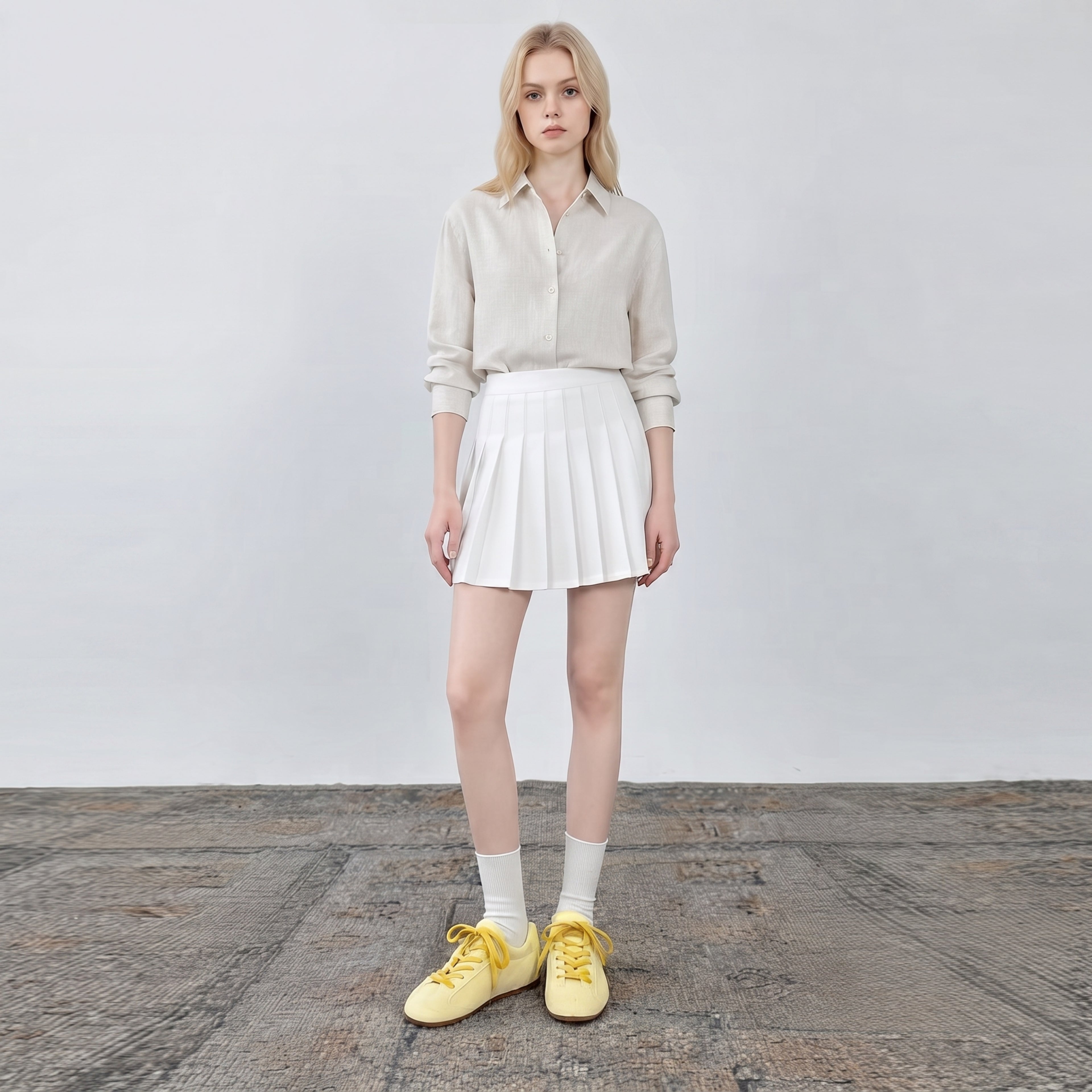 The Dual Stride Retro Light Yellow Suede Casual Sneakers