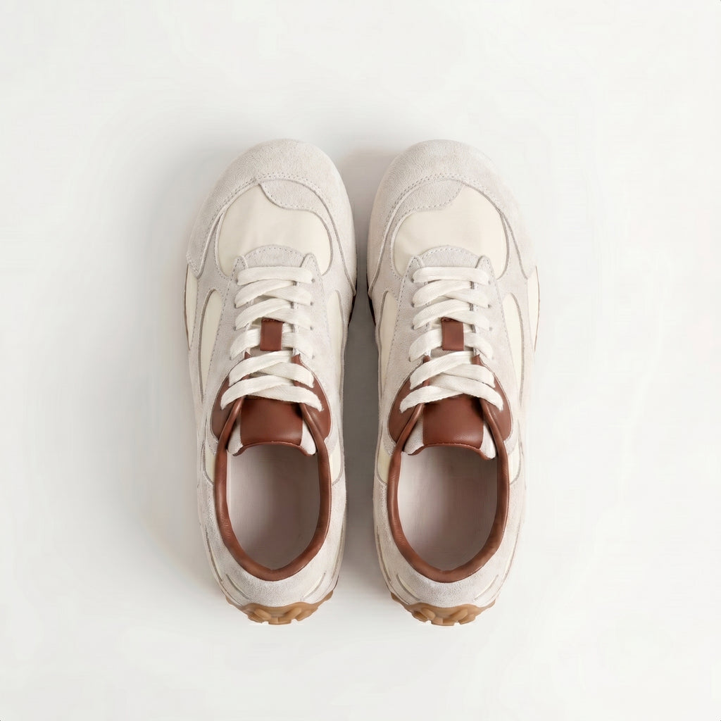The Dual Stride Women‘s White Retro Suede Sneakers