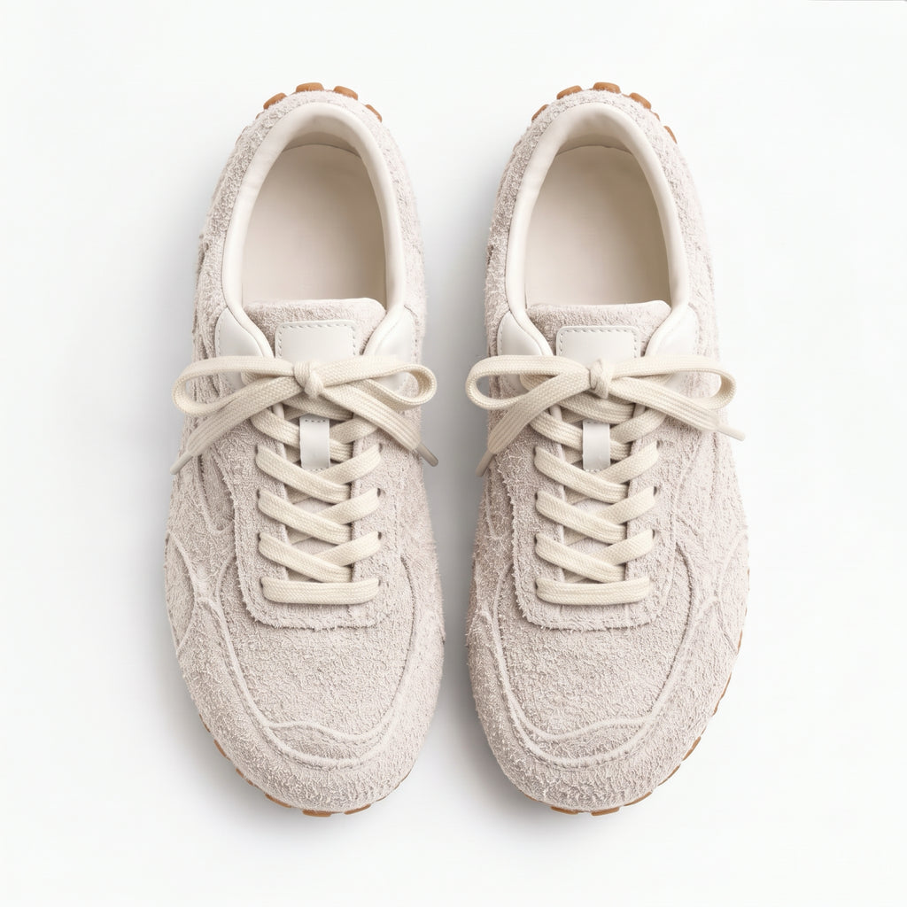 The Dual Stride White Suede Retro Low-Profile Sneakers for Women