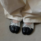 The Dual Stride Soft Silver Lambskin Split-Toe Flats