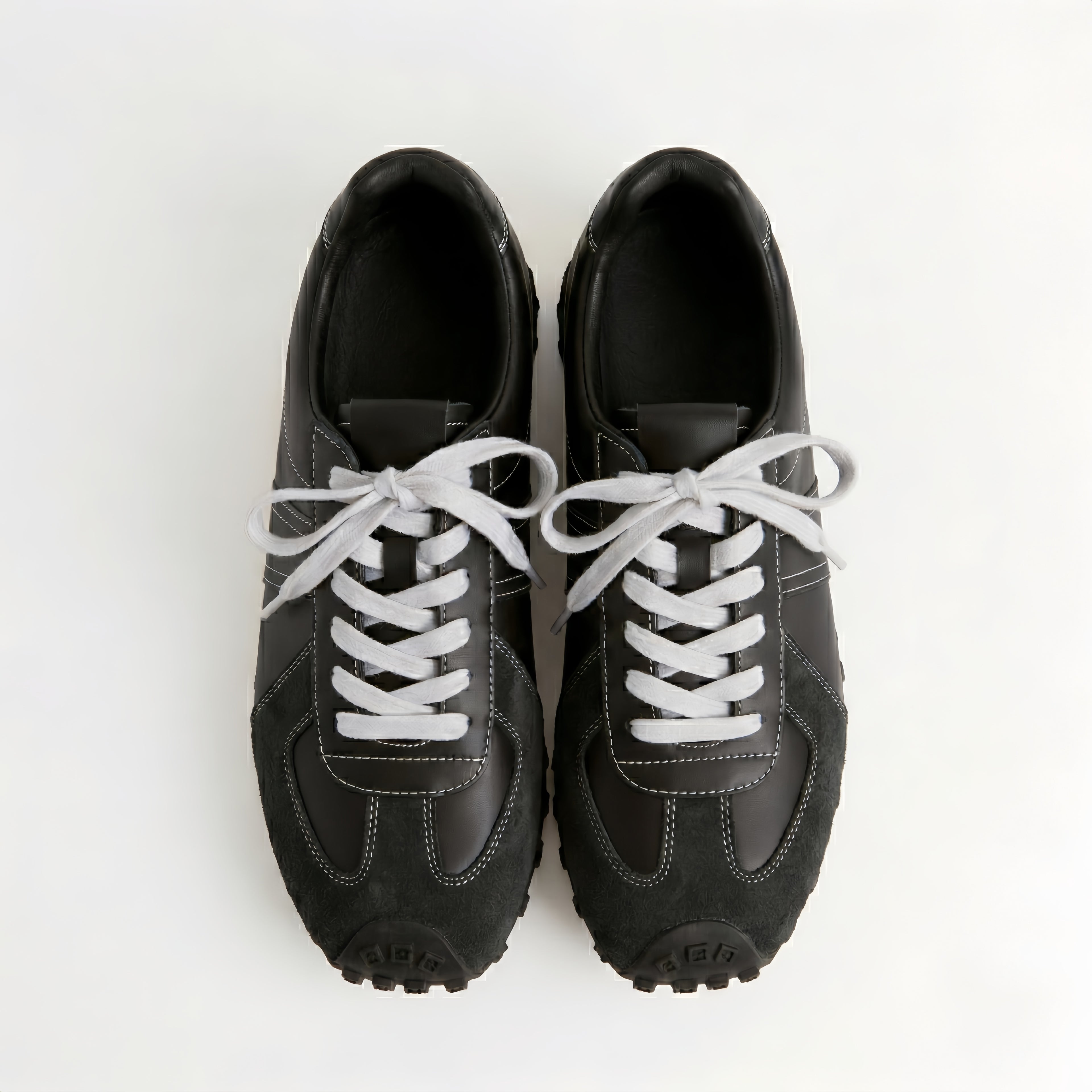The Dual Stride Classic Black Leather Square-Toe Sneakers