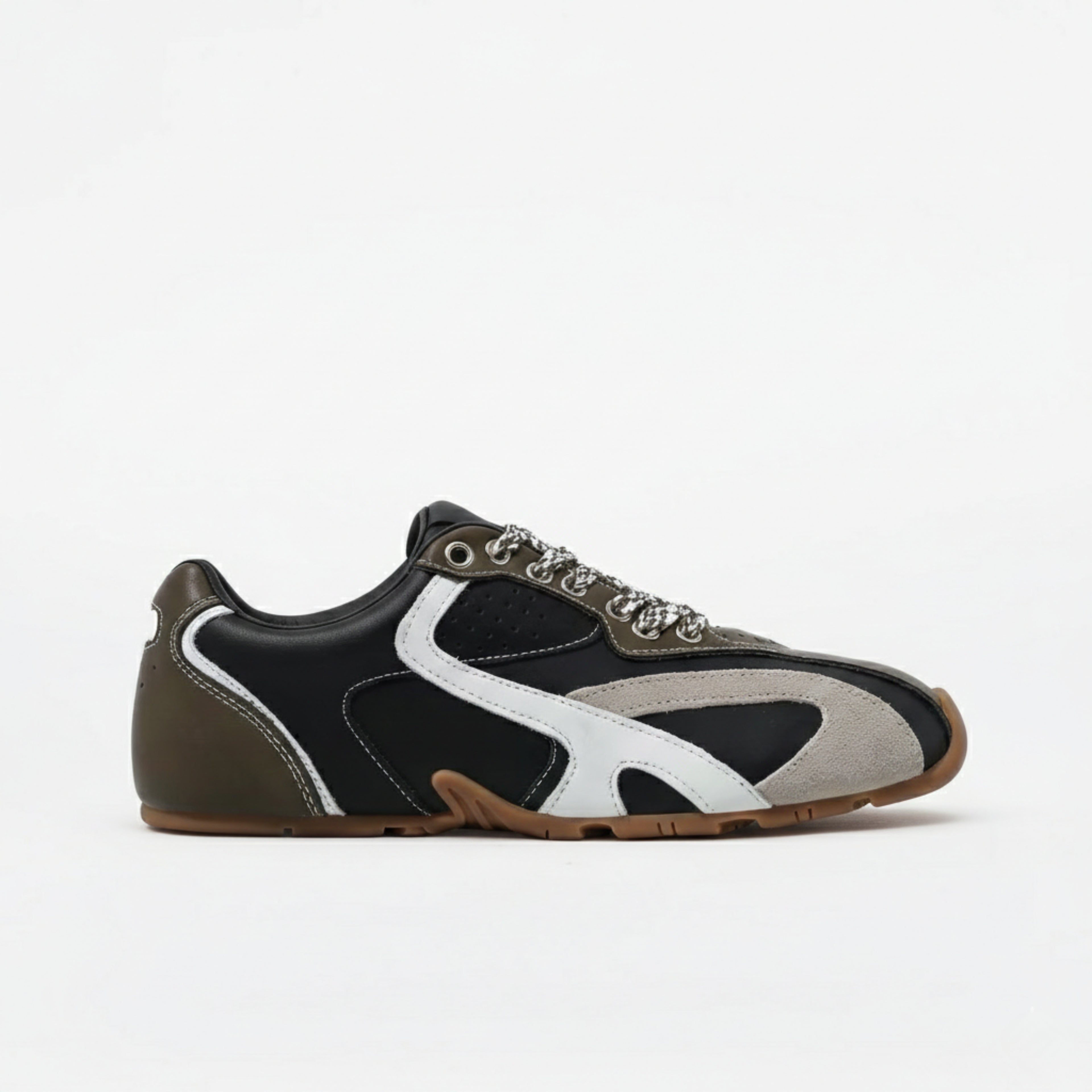 The Dual Stride Women's Retro Dark Green Patchwork Casual Sneakers