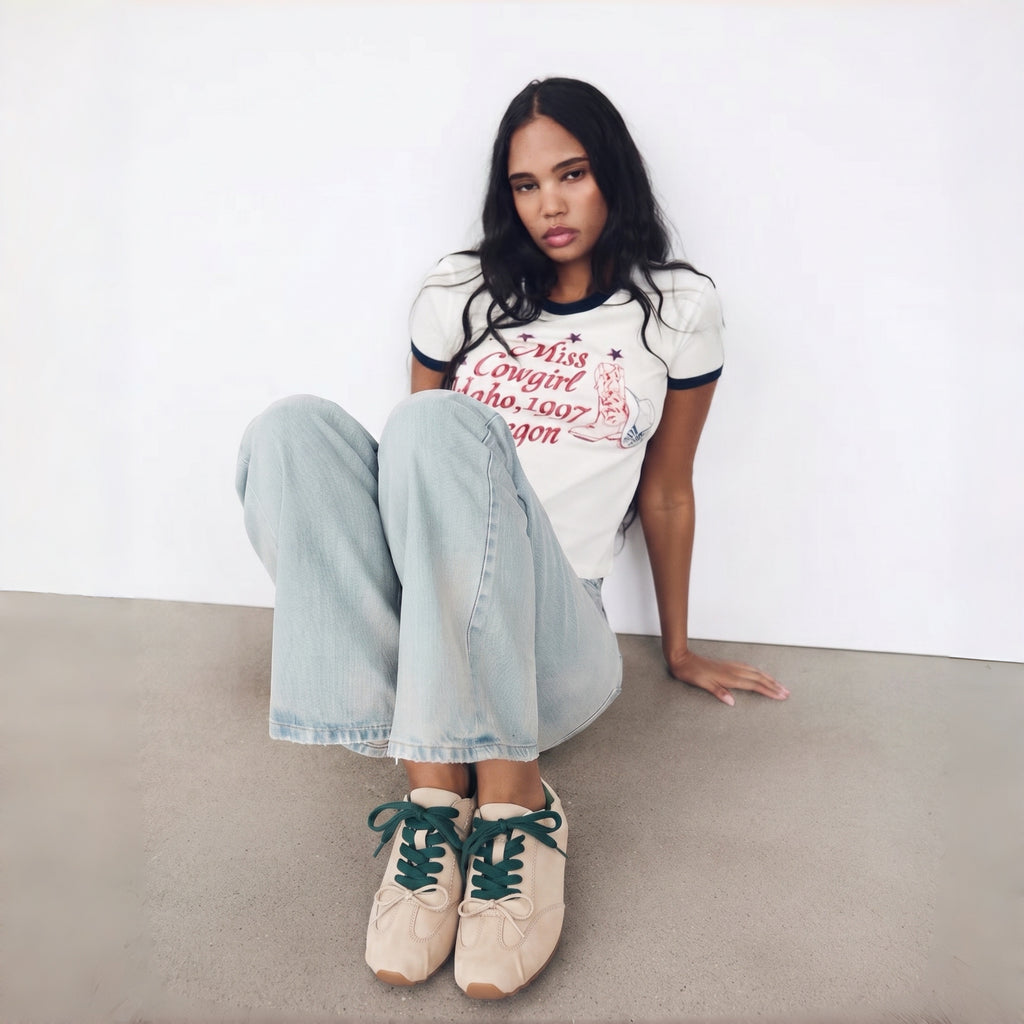 The Dual Stride Beige Retro Casual Sneakers