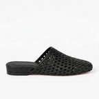 The Dual Stride Black Woven Leather Mules