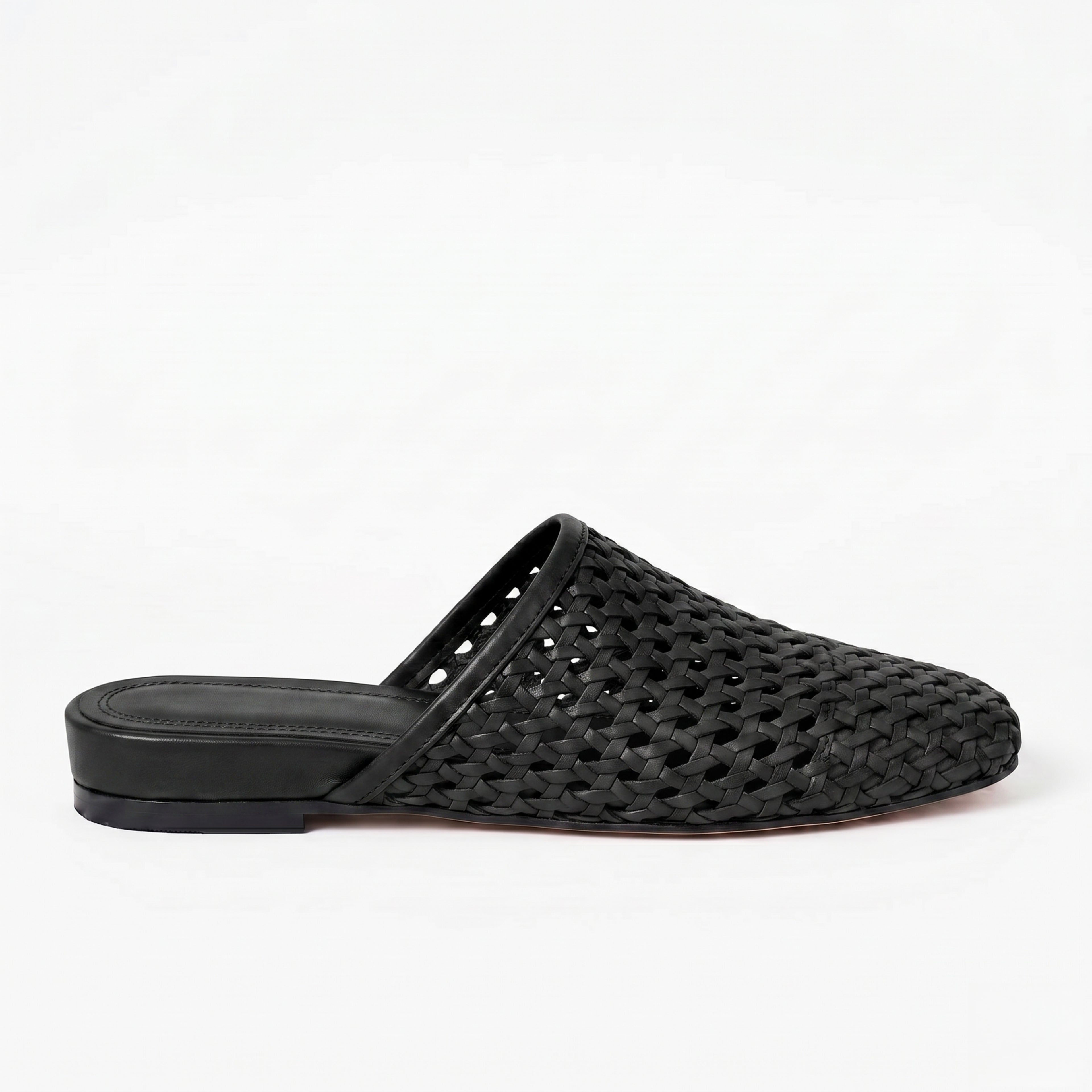 The Dual Stride Black Woven Leather Mules