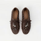 The Dual Stride Brown Open-Weave Suede Flats