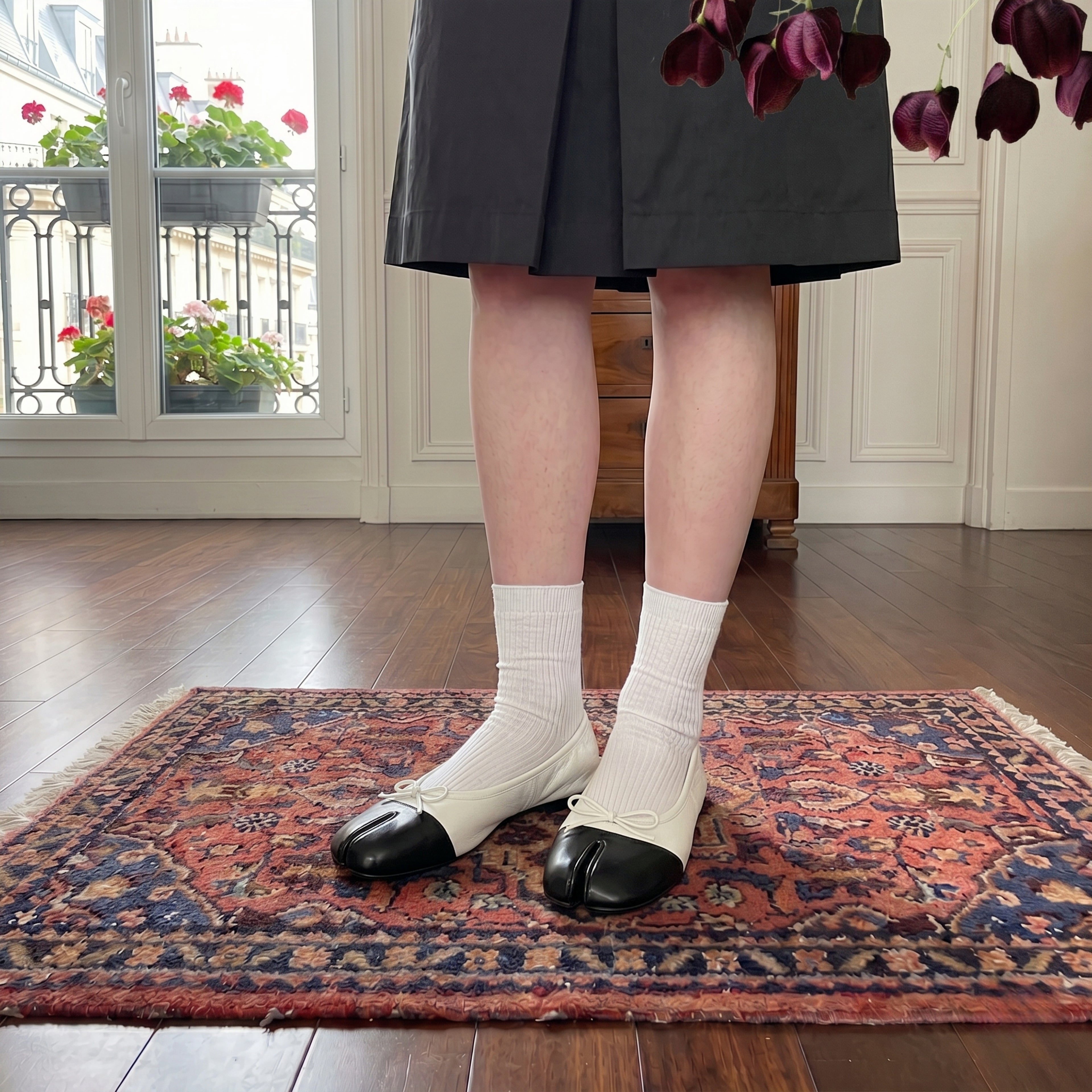 The Dual Stride Soft White Lambskin Split-Toe Flats