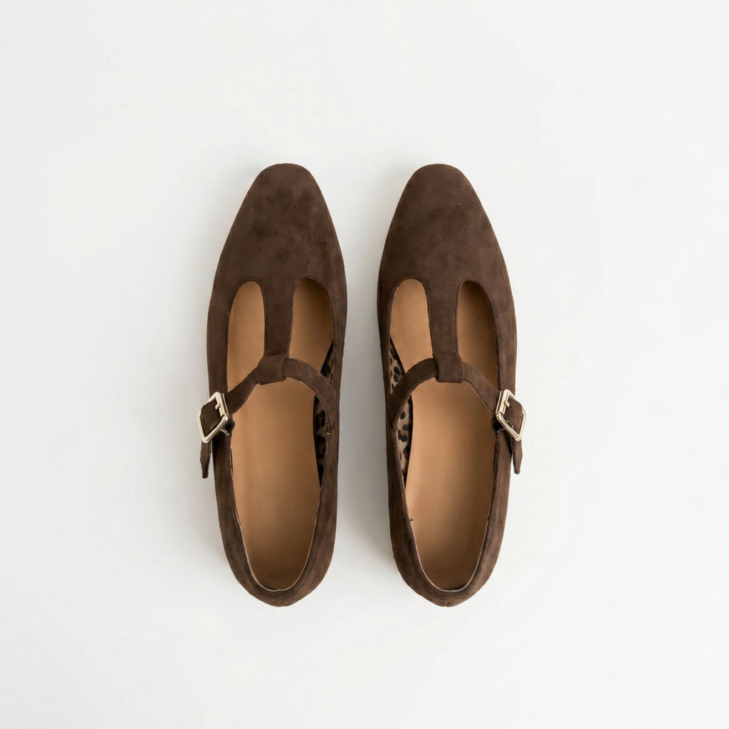 The Dual Stride Chocolate Vintage Suede T-Strap Mary Jane Shoes