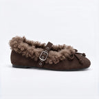 The Dual Stride Women's Faux Fur Trim Suede Mary Jane Flats