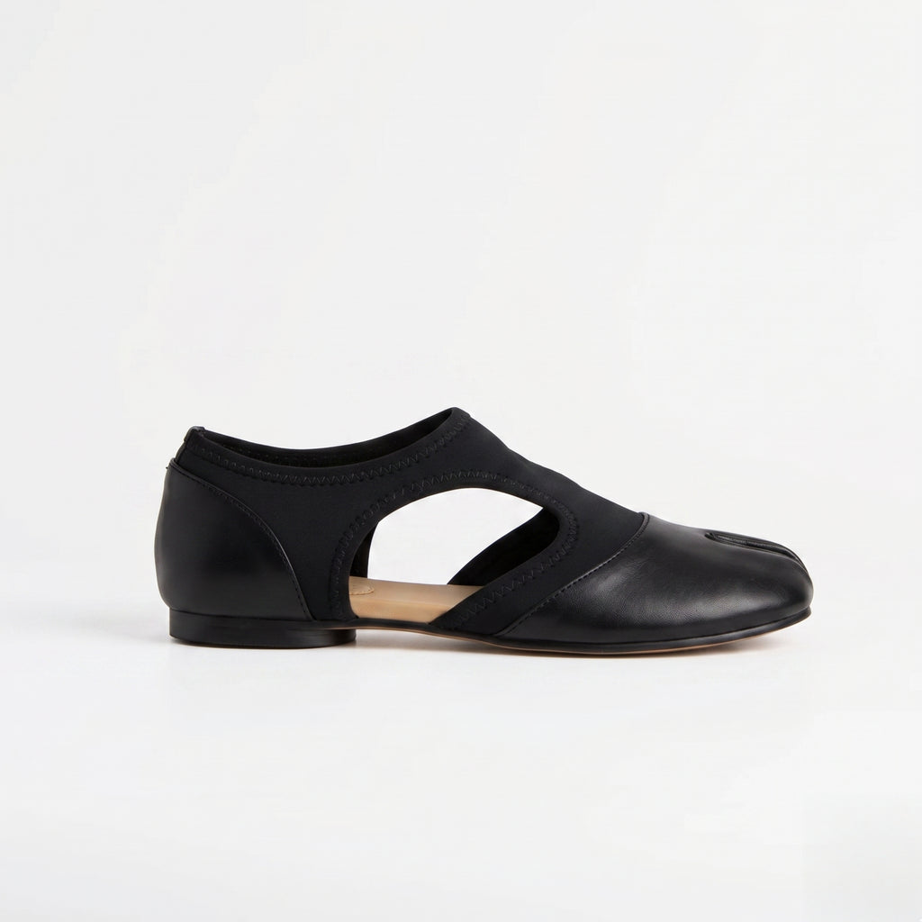 The Dual Stride Black Modern Minimalist Tabi-Style Flats