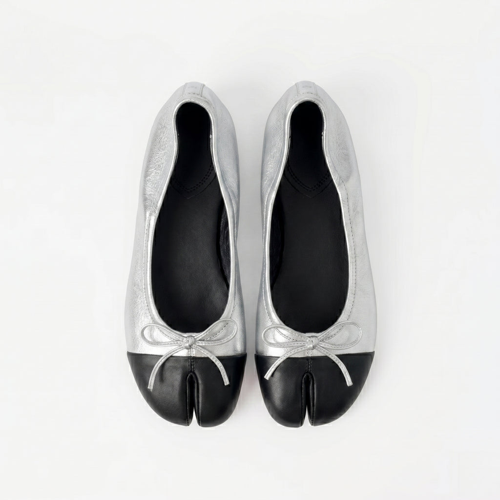 The Dual Stride Soft Silver Lambskin Split-Toe Flats