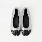 The Dual Stride Soft Silver Lambskin Split-Toe Flats