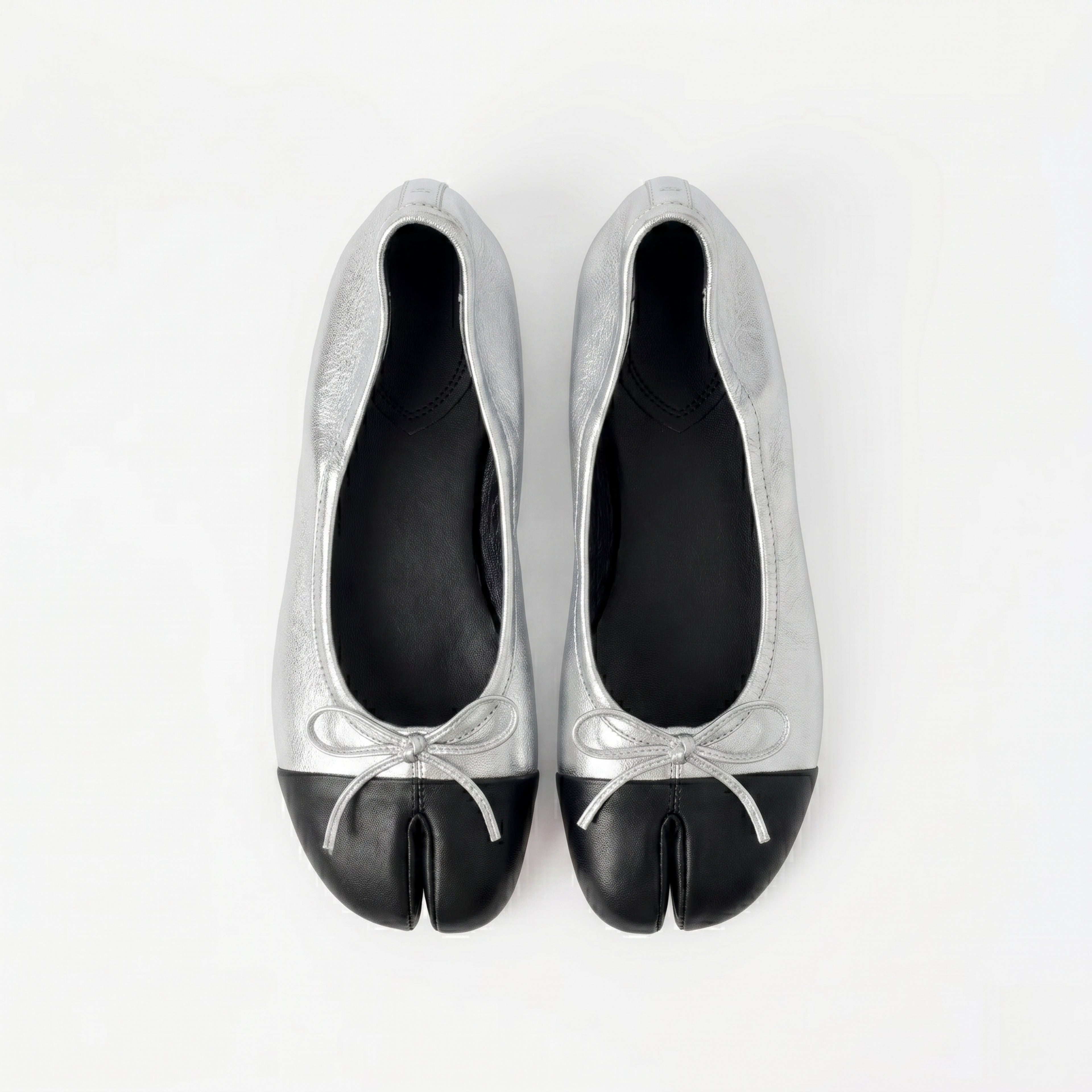 The Dual Stride Soft Silver Lambskin Split-Toe Flats